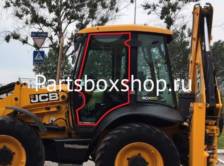 Стекло дверное левое JCB 3CX, 4CX с 2005 г. KMK